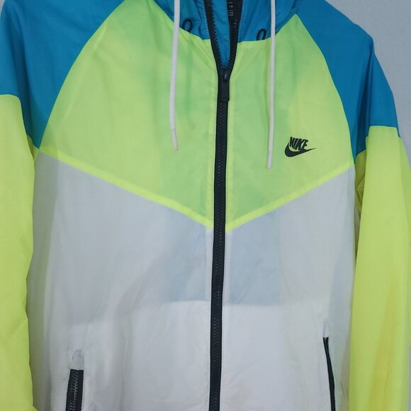 Men’s Nike Hoodie Windrunner Jacket Sz small Neon yellow blue white must have - Picture 12 of 15